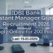 IDBI Bank Assistant Manager Grade A Recruitment 2026
